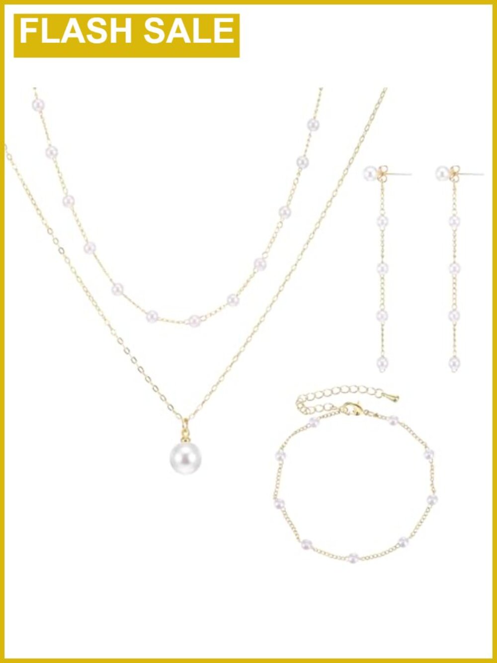Pearl Choker Necklace Drop Earrings Bracelet Set – Brass Jewelry Set for Brides